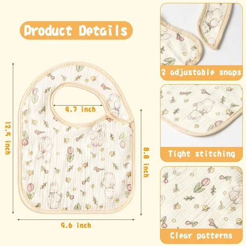 Vista 2 de Zainpe 6 baberos de muselina de algodón suaves y absorbentes para recién nacidos babeando alimentación