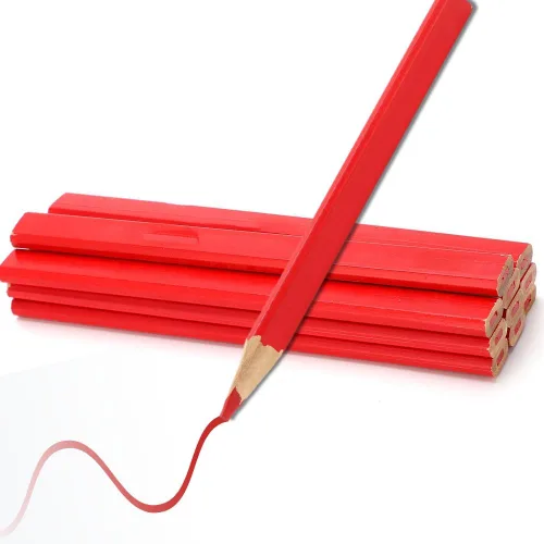 VINGVO 10 lápices octogonales de carpintero duro, 6.693 in de color rojo para carpintería y marcado de hormigón, lápiz de construcción rojo para