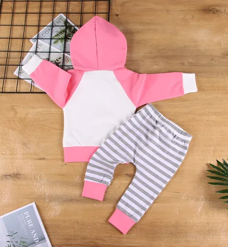 Vista 3 de Ritatte Ropa para bebé niña, sudadera con capucha de manga larga, pantalones a rayas, conjunto de sudadera para niña, traje de otoño e invierno