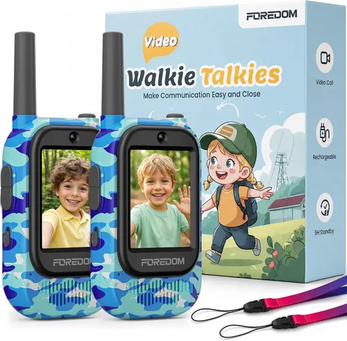 FOREDOM Rechargeable Video Walkie Talkies for Kids Indoor & Outdoor Toys Azul camuflaje