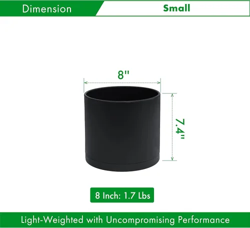 Vista 2 de D'vine Dev Juego de macetas de plástico de 8 pulgadas para macetas de plantas con agujero de drenaje y platillos sin costuras, color negro, 74-X-B-1