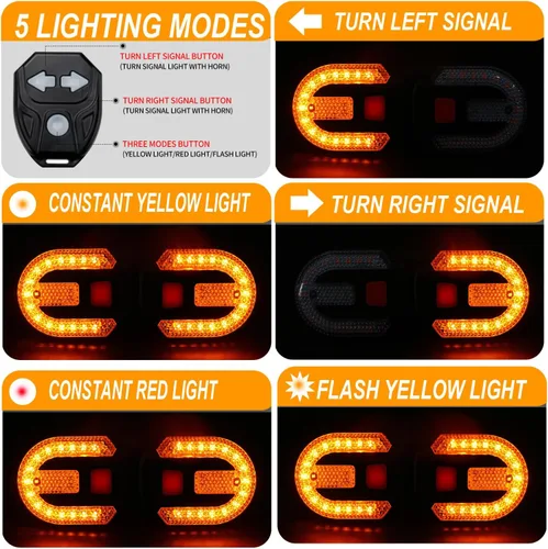 Vista 2 de Luz trasera de bicicleta con señal de giro, luces traseras de bicicleta recargables por USB, luz trasera de bicicleta dividida delantera y trasera