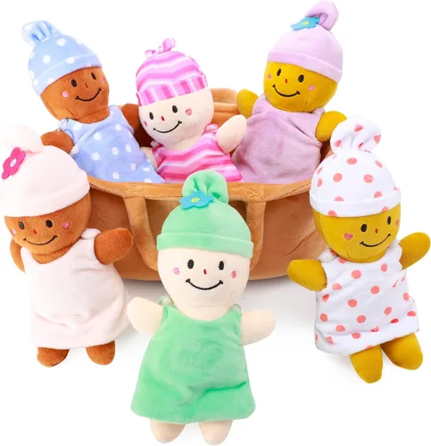 Vista 3 de Basket Plush Baby Dolls Soft Multicultural Sensory Babies Toy Set 6 Piece Interchangeable Clothes Stuffed Plush Figures for All Ages Easter Gift
