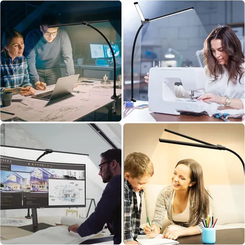 Vista 4 de ShineTech Lámpara LED de escritorio, luz ultra ancha de arquitecto de doble cabezal de 31.5 pulgadas con abrazadera, 50 modos de iluminación