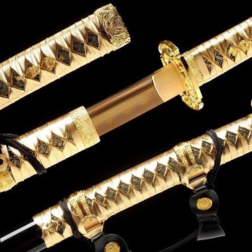 Vista 6 de 40.6 pulgadas de acero de alto carbono al horno dragón de oro japonés Katana Samurai Espada Full Tang jian