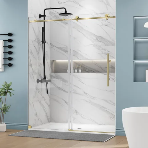 Vista 14 de DELAVIN Puerta de ducha sin marco de 48 pulgadas de ancho x 75 pulgadas de alto, puerta de ducha deslizante con vidrio templado certificado SGCC
