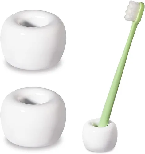 Vista 7 de Mini soporte para cepillos de dientes de cerámica para encimera de tocador de baño, cabezal de cepillo de dientes hecho a mano y soporte para Negro