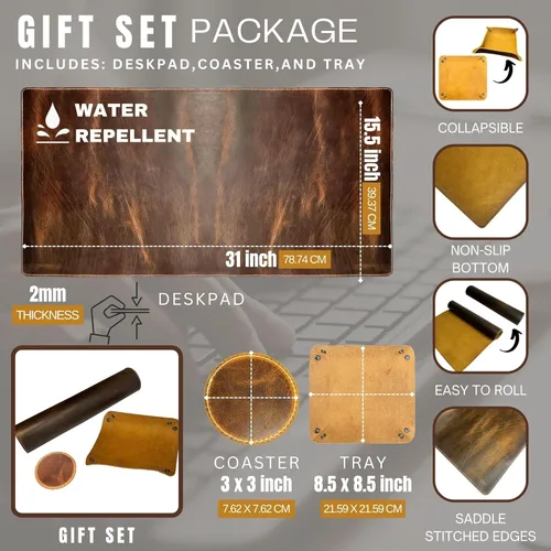 Vista 2 de Almohadilla de escritorio de cuero - Grano completo (32x16) - Almohadilla de escritorio de cuero para cubrir y proteger - Gran almohadilla de mesa
