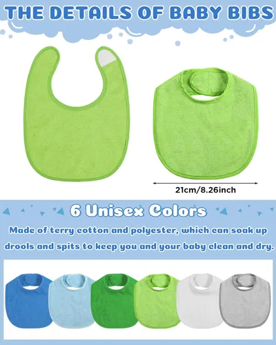 Vista 2 de JaGely Paquete de 30 baberos de muselina para bebé, multicolor, sólido, unisex, impermeable, alimentador ajustable para dentición y babeo