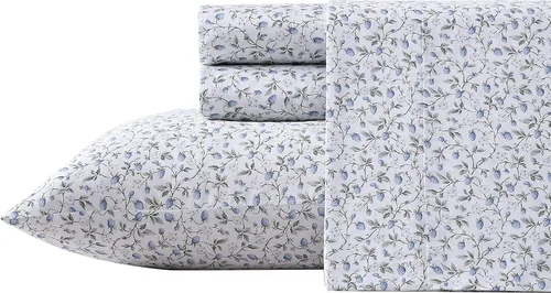 Vista 29 de Laura Ashley - Juego de sábanas individuales con sábana bajera y funda de Bettinas Blooms Rojo