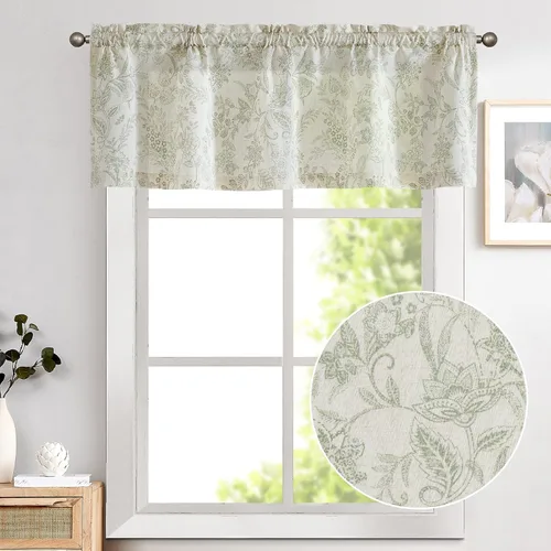 Vista 3 de Lazzzy - Cenefa para cocina de lino con estampado floral estilo casa de campo para sala de estar, baño, dormitorio, cenefa rústica, tratamientos