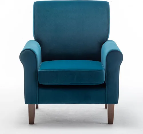 Vista 93 de Sillón clásico con marco de madera de abedul y cómodos reposabrazos enrollados, sillones para sala de estar, dormitorio y decoración de oficina