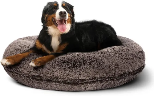 Vista 9 de Bessie + Barnie Cama para perro Bagel – Cama de puf de piel sintética extra afelpada – Cama circular para perro – Forro impermeable y funda lavable