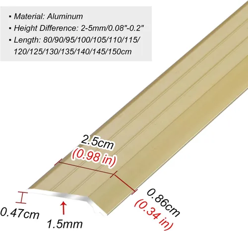 Vista 2 de Transition Door Strip for Doorway Steps, Metal Entry Ramp 2.5cm Narrow Carpet Edge Trim Gold, Low Threshold for Uneven Floors (Length 80cm)
