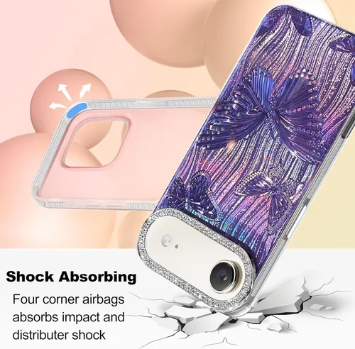 Vista 253 de I-MGAE-IN-AR - Funda diseñada para iPhone 12 y 12 Pro, diseño de mariposa plateada brillante, funda protectora de poliuretano termoplástico, suave