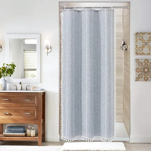 Vista 15 de MitoVilla - Cortina de ducha pequeña color negro de 36 x 72 pulgadas, de tela pesada de lino de algodón estrecho resistente a las arrugas