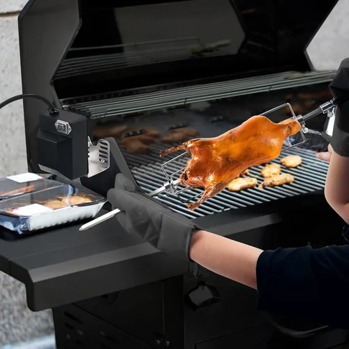 Vista 5 de Dreyoo Kit de parrilla universal para asador, kit de asador giratorio automático de 360° con motor de 120 V 4 W, varilla de asador de 28 pulgadas, 2