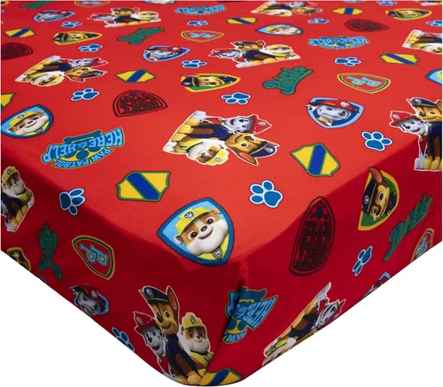 Paw Patrol Juego de sábanas – Se adapta a cama infantil o colchón de cuna – Sábana bajera y funda de almohada reversible, color rojo