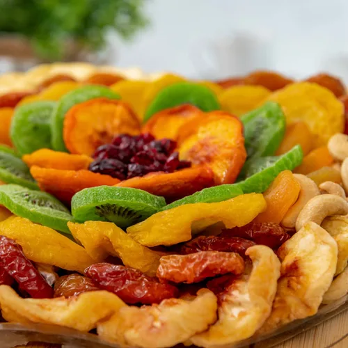 Vista 6 de Canasta de regalo de frutas y frutos secos, bandeja de aperitivos naturales variados saludables, extra grande, bandeja de comida para fiestas