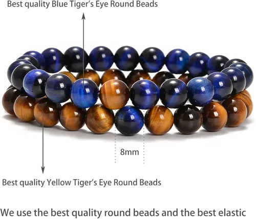 Vista 2 de AD Beads 2 pulseras elásticas de cuentas de distancia para él y para ella, pulsera de yoga de piedra natural