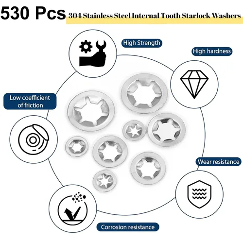 Vista 3 de 530 piezas de arandelas de estrella con dientes internos, kit surtido de arandelas de bloqueo de velocidad rápida M3 M4 M5 M6 M8 M10 M12, arandelas