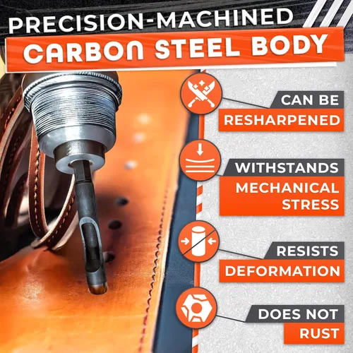 Vista 3 de Leather Hole Punch Set - 6 Pcs Drill Bits Set 3/16" 1/4" 5/16" 3/8" 7/16" 1/2" - High-Precision Leather Punch Tool for Belts, Fabric and Crafts