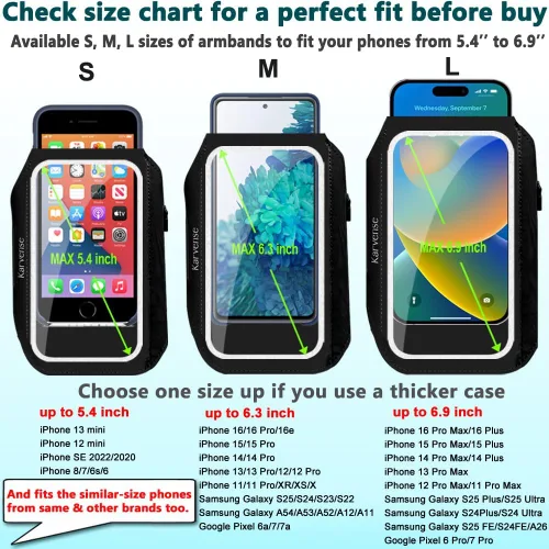 Vista 4 de Brazalete para teléfono para correr, soporte de teléfono para correr para iPhone y Samsung Galaxy, soporte para teléfono celular para caminar, Negro