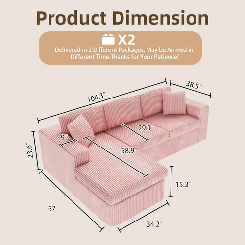 Vista 2 de Shintenchi Boneless Couches for Living Room,Modular Sectional Sofa with Deep Seat,Memory Foam Cloud Couch with L Shaped Oversized Chaise,No Assembly