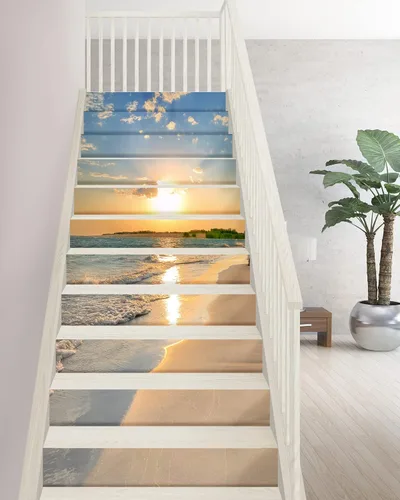 Vista 5 de FLFK Calcomanías para escaleras - Adhesivos para escaleras, Calcomanías autoadhesivas para escalones de Sunrise Coast, para decoración del hogar