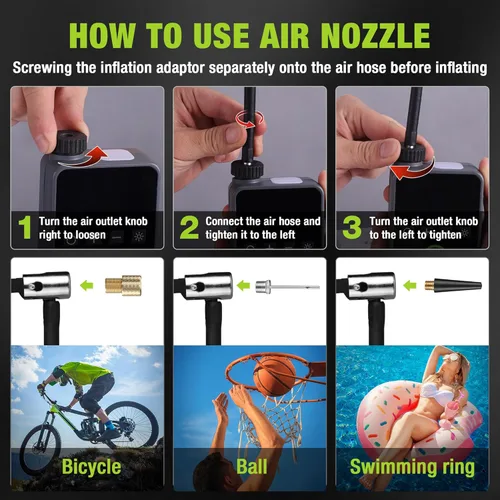 Vista 7 de WORKPRO Mini bomba eléctrica para bicicleta, bomba de neumático de bicicleta portátil de 140 PSI con manómetro, pantalla digital, apagado