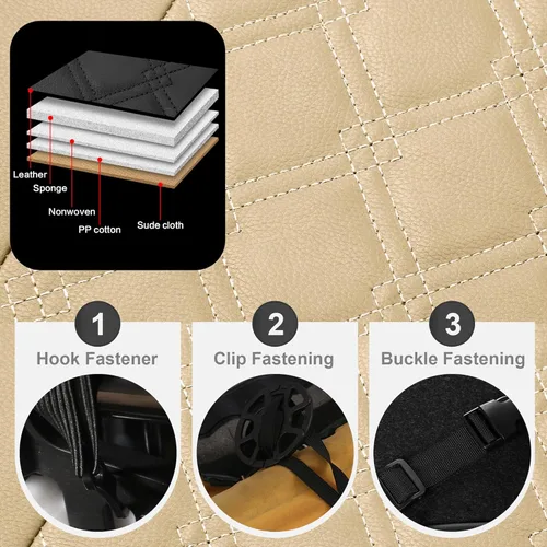 Vista 6 de CAROMOP Fundas de Asiento de Automóvil de Cuero PU de Lujo Juego Completo - Protectores de Asiento Impermeables con Fundas de Asiento de Banco