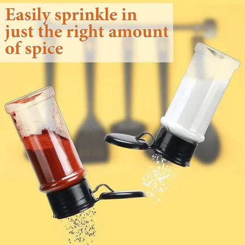 Vista 2 de ALOEU 50 tarros de plástico para especias con tapas de coctelera, recipientes de especias, botellas de especias de plástico, tarros de condimentos