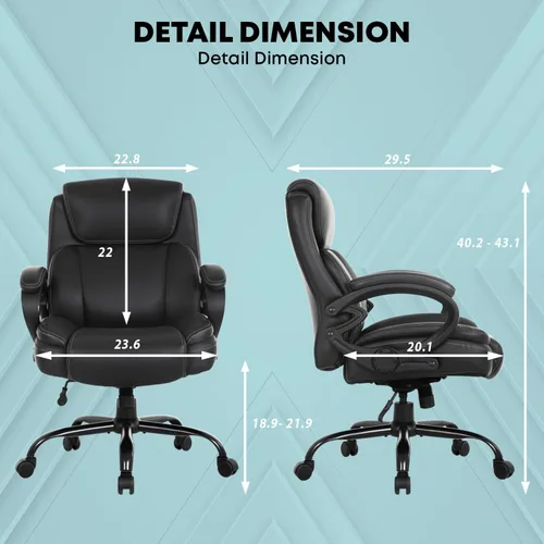 Vista 3 de Silla de oficina grande y alta, 400 libras, silla de escritorio ejecutiva resistente con asiento extra ancho, silla ergonómica de respaldo alto