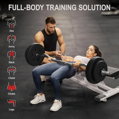 Vista 5 de Yaheetech - Juego de mancuernas con barra, para ejercicio y entrenamiento, barra olímpica, 55lb