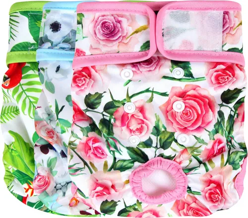 Vista 30 de wegreeco - Pañales lavables y reutilizables para perros (patrón elegante), pañales para perras, paquete de 3 (floral, talla S)