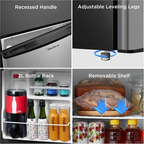 Vista 7 de Midea MERM17B0ASL 1.7 pies cúbicos Mini refrigerador, refrigerador compacto con termostato ajustable, puerta reversible, bajo nivel de ruido