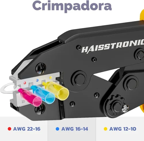 Vista 3 de haisstronica Pelacables y herramienta de crimpado, herramienta de pelacables automática AWG 24-10 con crimpadora de alambre de carraca AWG 22-10