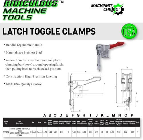 Vista 2 de ABRAZADERA VERTICAL DE PESTILLO BASE FLG CON GANCHO EN U DE 1000LB ACERO INOXIDABLE