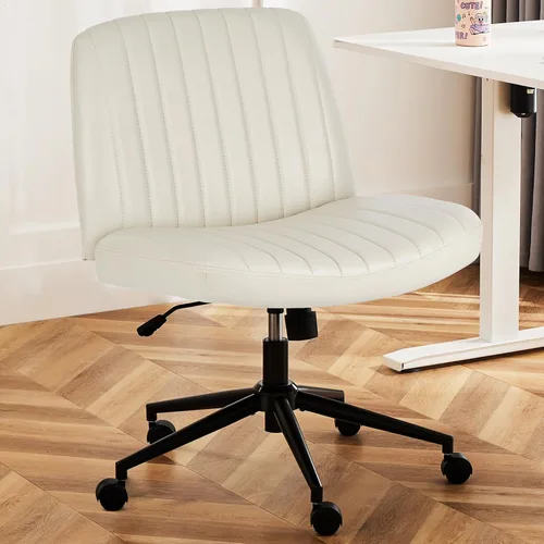 Vista 21 de DUMOS Criss Cross Chair with Wheels, Wide Cross Legged Office Desk Vanity Chairs, Fabric Armless Adjustable Swivel Chairs for Home Computer Task