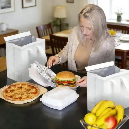 Vista 6 de ZENFUN Juego de 25 bolsas aisladas para llevar, pequeñas bolsas aisladas para comestibles, bolsas térmicas blancas para alimentos congelados