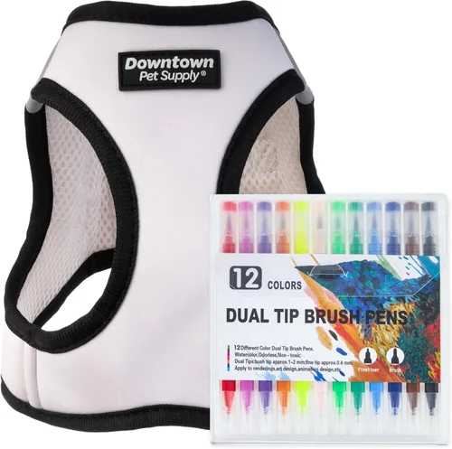 Vista 30 de Downtown Pet Supply Arnés para perro con taza de té para perros y gatos, sin tirones, talla XXS, amarillo atómico, arnés ajustable con tela de malla