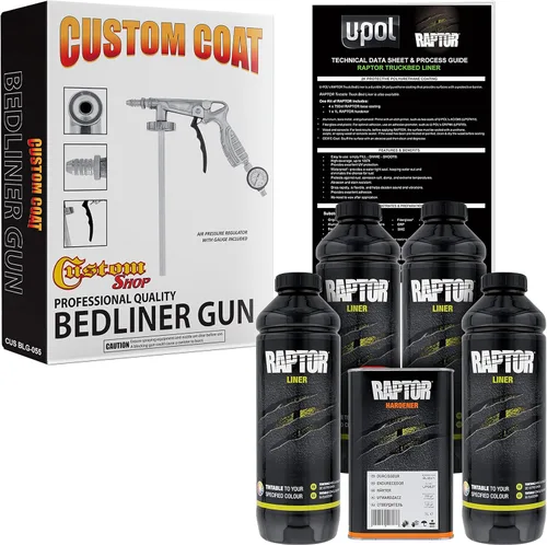 Vista 11 de Custom Shop Revestimiento de uretano en aerosol para cama de camión negro, kit de 1 cuarto de galón con endurecedor