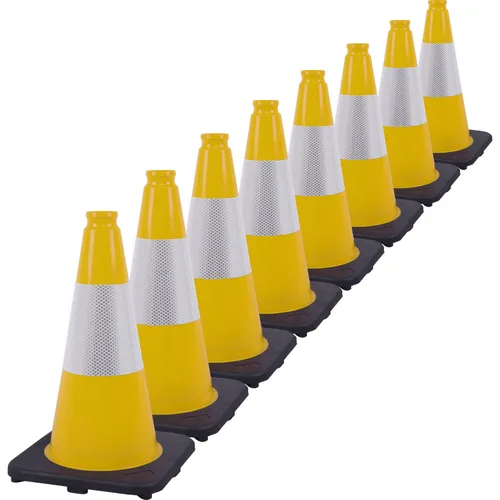 Vista 10 de Conos de Tráfico de PVC Naranja/Verde Fluorescente, Cono de Estacionamiento con Base Negra Pesada Estructuralmente Estable Resistente a