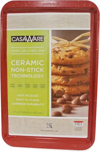 Vista 2 de CasaWare Sartén antiadherente con revestimiento de cerámica, 11 x 17 pulgadas (granito rojo)