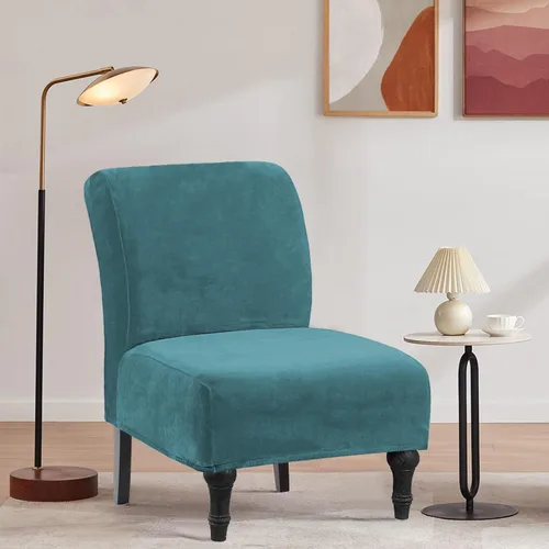 Vista 3 de Fundas decorativas de terciopelo para sillas sin brazos, de alta elasticidad, protector de muebles extraíble para sala de estar, comedor, hotel