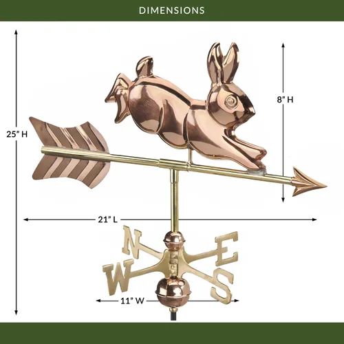 Vista 3 de Good Directions Veleta de jardín de conejo, cobre pulido, incluye poste de jardín