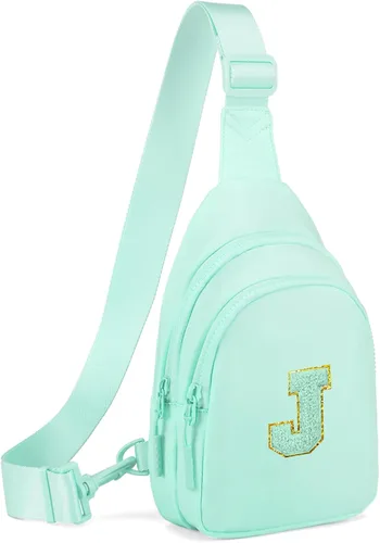 Vista 54 de Viverte Pequeña bolsa con inicial para niñas y mujeres, bonita cangurera cruzada de regalo