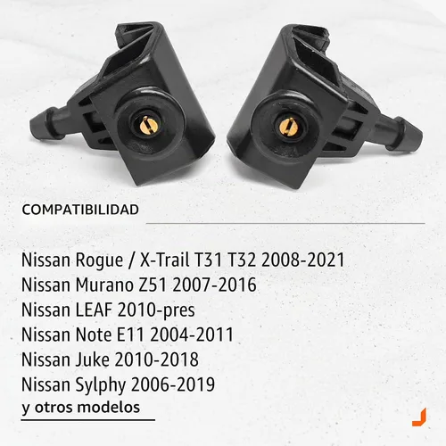 Vista 5 de Click&Fit Boquillas para limpiaparabrisas compatibles con Nissan Rogue 2008-2021, Murano Z51 2007-2016, LEAF 2010-2024, Juke Note – Los chorros