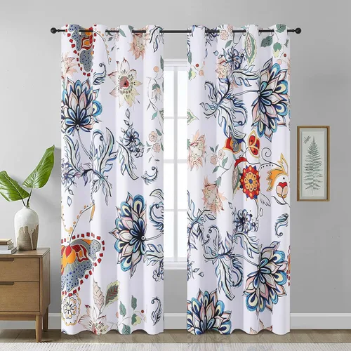 Vista 16 de Estelar Textiler Cortinas clásicas con estampado floral azul para sala de estar, cortinas de 84 pulgadas de largo, oscurecimiento de la habitación