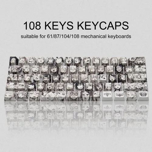 Vista 6 de GMKWTL Teclas de anime PBT – 108 teclas, teclas XVX japonesas personalizadas retroiluminadas, perfil OEM para teclado mecánico 61/87/104/108 Cherry